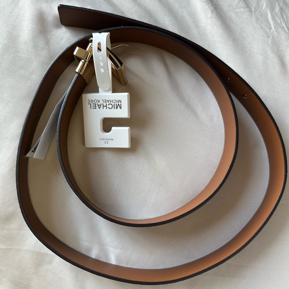 Michael Kors Black Leather Belt with Gold Buckle